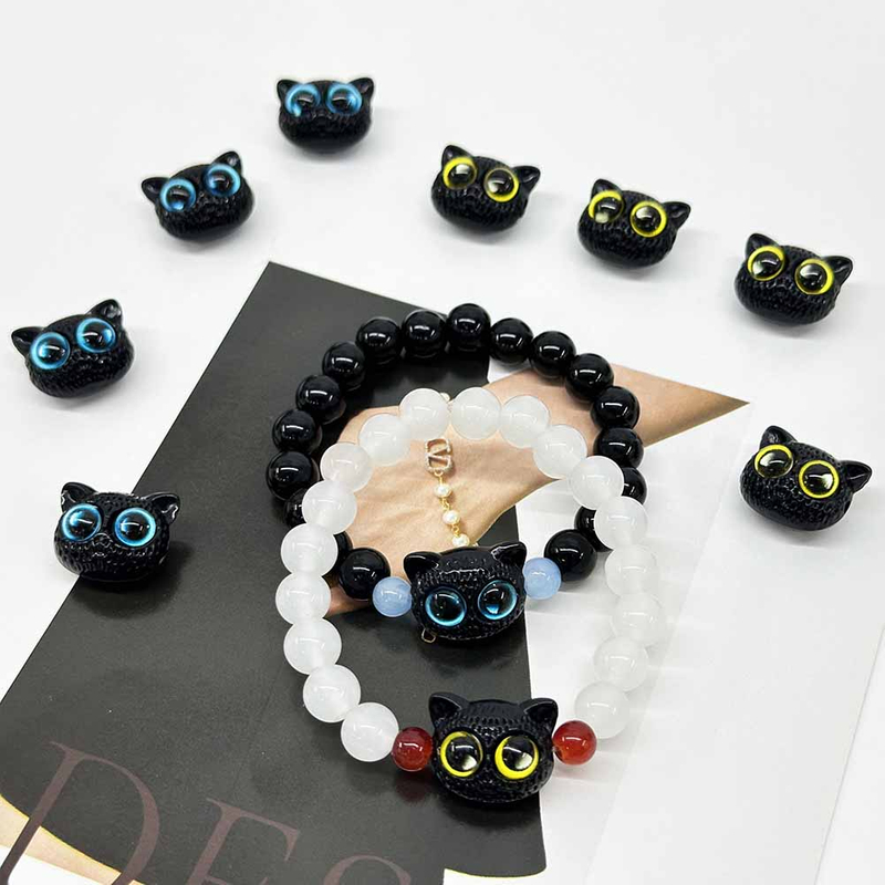 Fiasrel 10pcs Cute Kitten Beads Resin Cute Cat Pattern Beads for DIY Jewelry Making DIY Bracelet Necklace Accessories