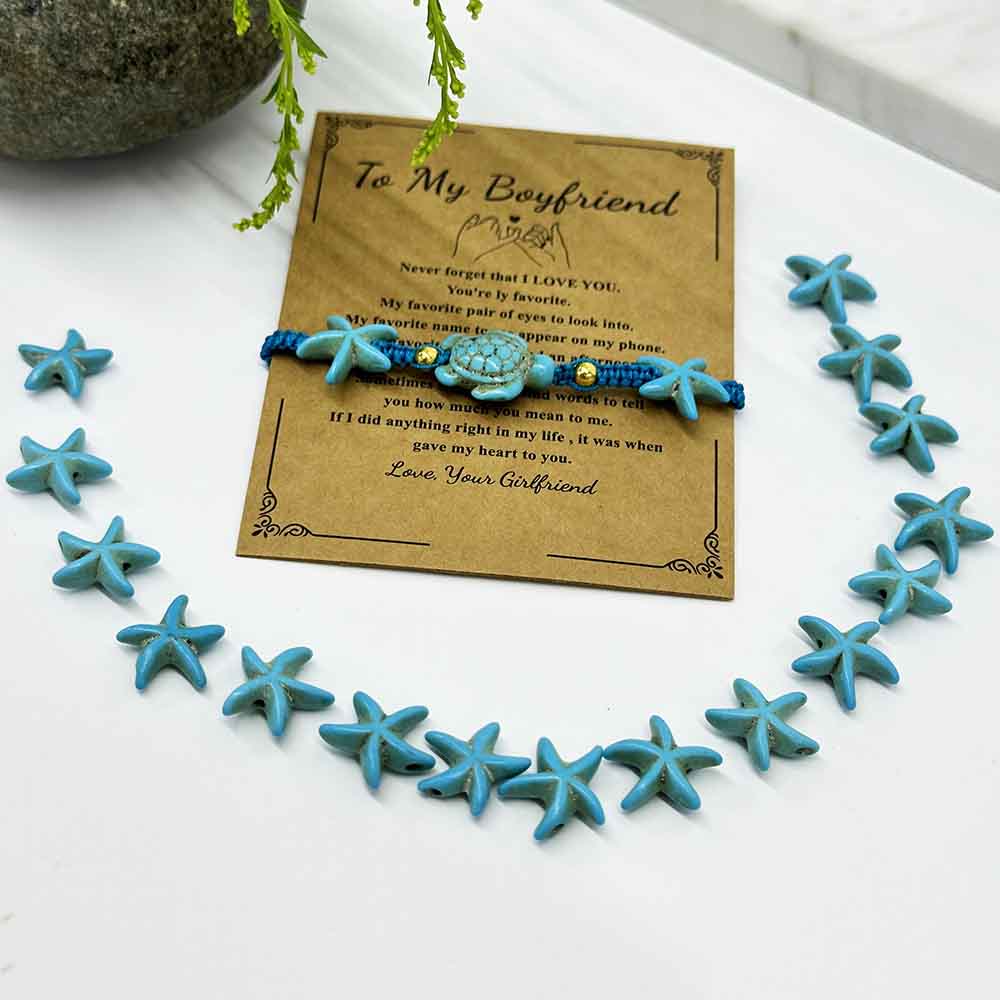 Fiasrel 1 Box 100pcs Artificial Turquoise Turtles Starfish Shape Beads for Making Bracelets Necklaces Earrings Keychains Pendants Accessories