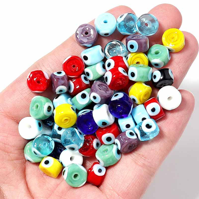 Fiasrel 9mm Lucky Blue Eye Glass Square Beads Spacer Beads for Necklace Bracelet 
