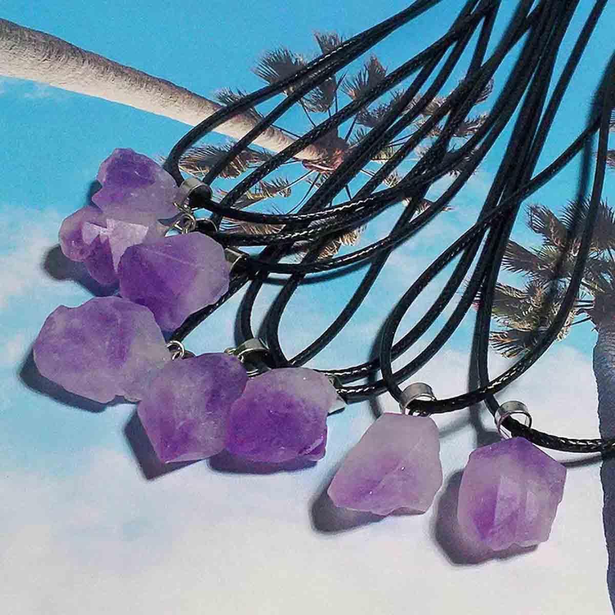 Fiasrel Lavender Amethyst Necklace – Natural Raw Crystal Cluster Pendant