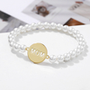 Fiasrel Stainless Steel Gold Plated Plate Engraved Name Bracelet Pearl Beaded Elastic Bracelets