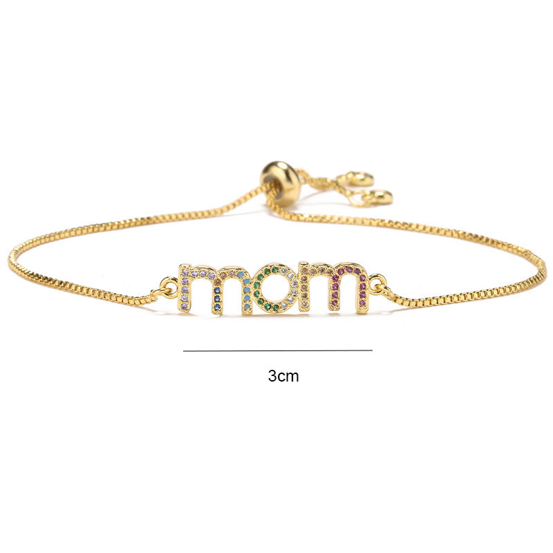 Fiasrel Fashion Jewelry Bracelets Colorful Zircon MAMA Letter Copper Gold Mothers Day Gifts 
