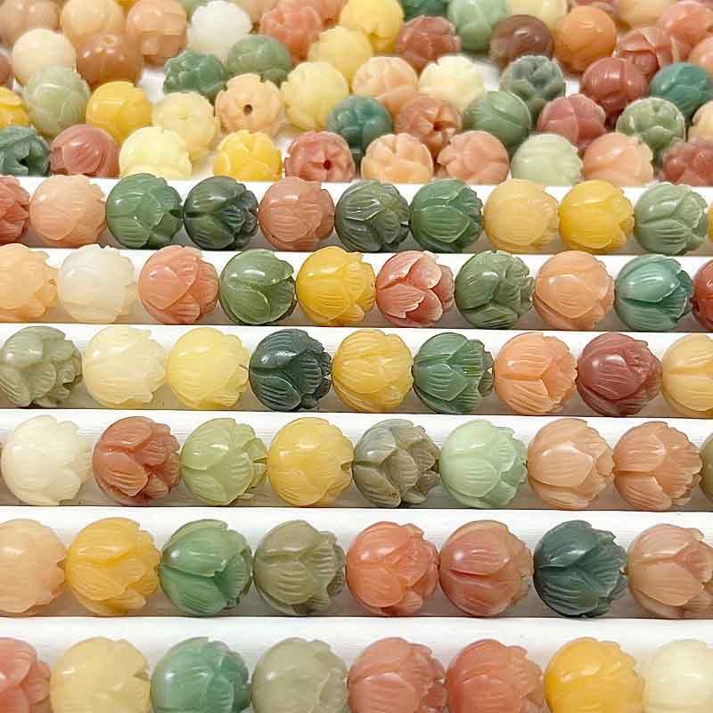 Fiasrel Natural Multicolor Bodhi Seed Bracelet - Carved 'Money Flower' & Lotus Loose Beads for 