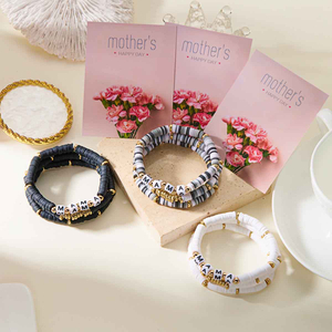 Fiasrel Hot Selling Multi-Layer Beaded Elastic Bracelet Set Gemstone Bracelet Soft Ceramic Letter Jewelry