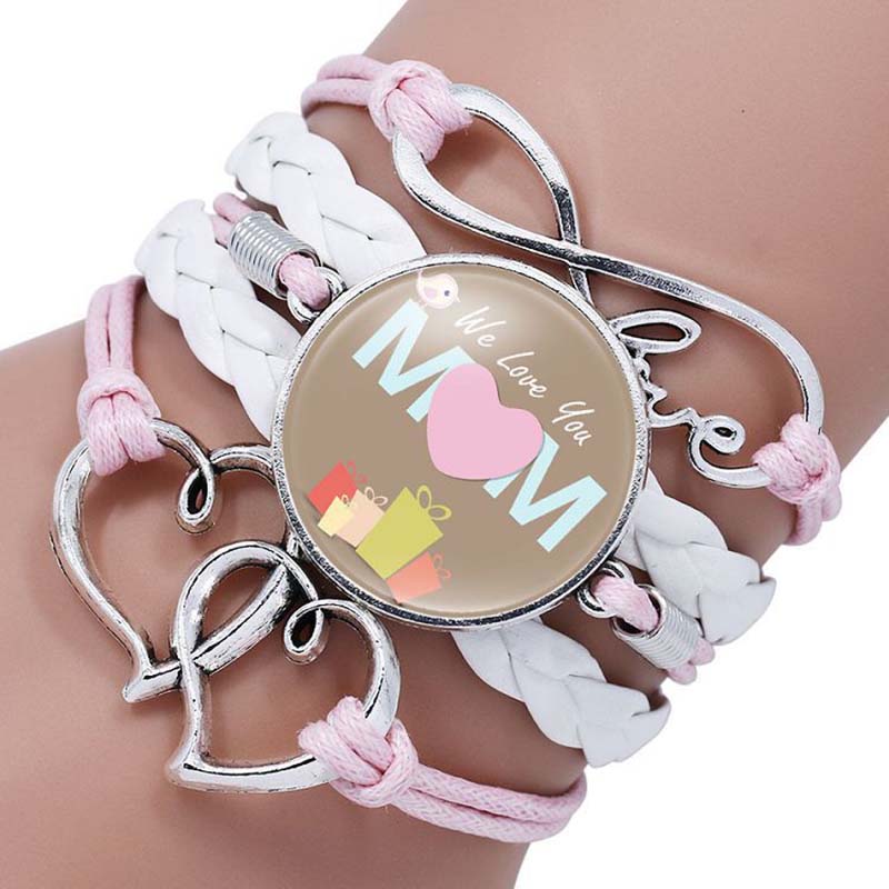 Fiasrel IFashion Multi-layer Braided Leather Bracelet with Gem Jewelry 'Mom Time' for 