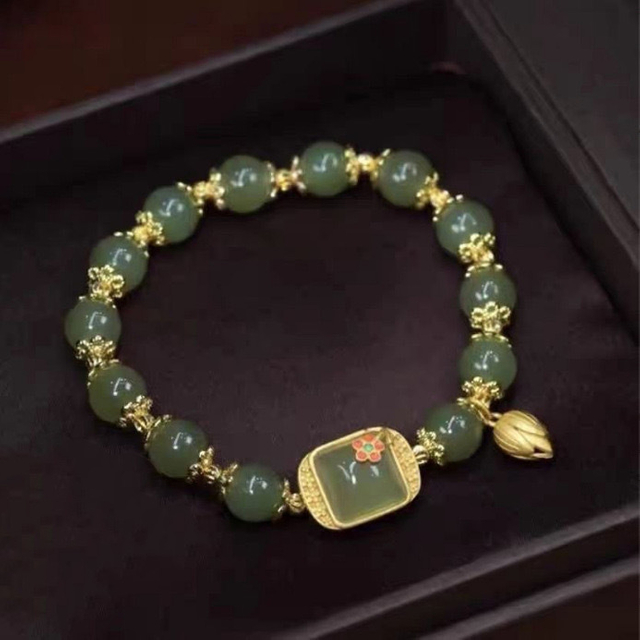 Fiasrel Fashion Retro Lotus Flower Jade Crystal Bracelet Female Lucky Jade Beaded Bracelet Jewelry