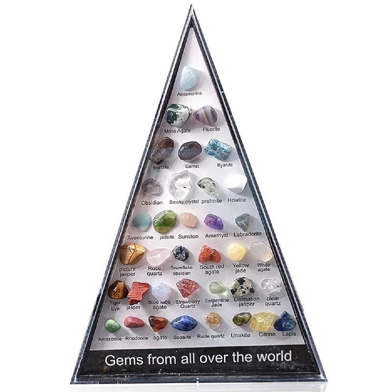 Fiasrel 36-Piece Natural Crystal & Agate Gemstone Collection - Triangular Mineral Specimen Set Polished Geological Teaching Materials for Rock Identification