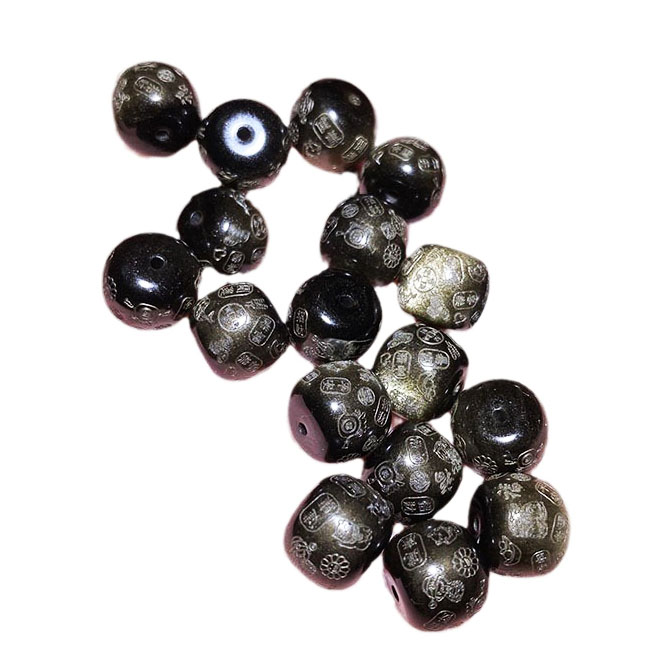 Fiasrel Golden Obsidian Auspicious Beads - Pixiu Totem Barrel Beads with Blessing Inscriptions Safe & Happy Jewelry Components
