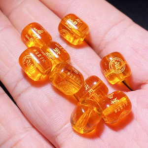 Fiasrel Yellow Jambhala Wealth Beads - Engraved Barrel Beads for DIY Mala Bracelets Loose Buddhist Prosperity Jewelry Components