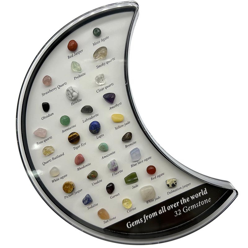 Fiasrel 32-Piece Moon-Shaped Mineral Collection – Natural Crystals, Agates & Gemstones for Geology Education & Christmas Gifting
