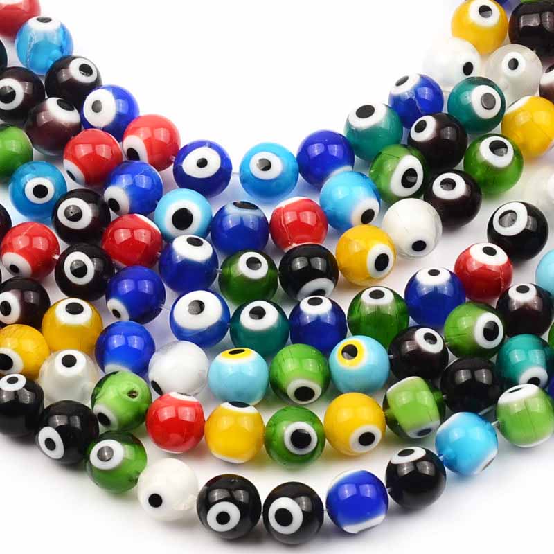 Fiasrel 1bundle 4/6/8/10mm Evil Eye Round Glass Beads Mixed Color Turkish Beads DIY Glass Bead for Bracelet Necklace