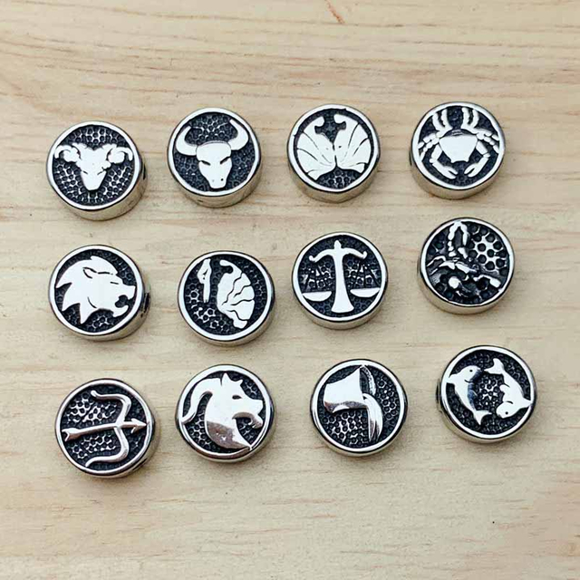 fiasrel 1bundle Double-Sided 12 Zodiac Stainless Steel Spacer Beads - DIY Jewelry Making Supplies for Bracelets & Necklaces