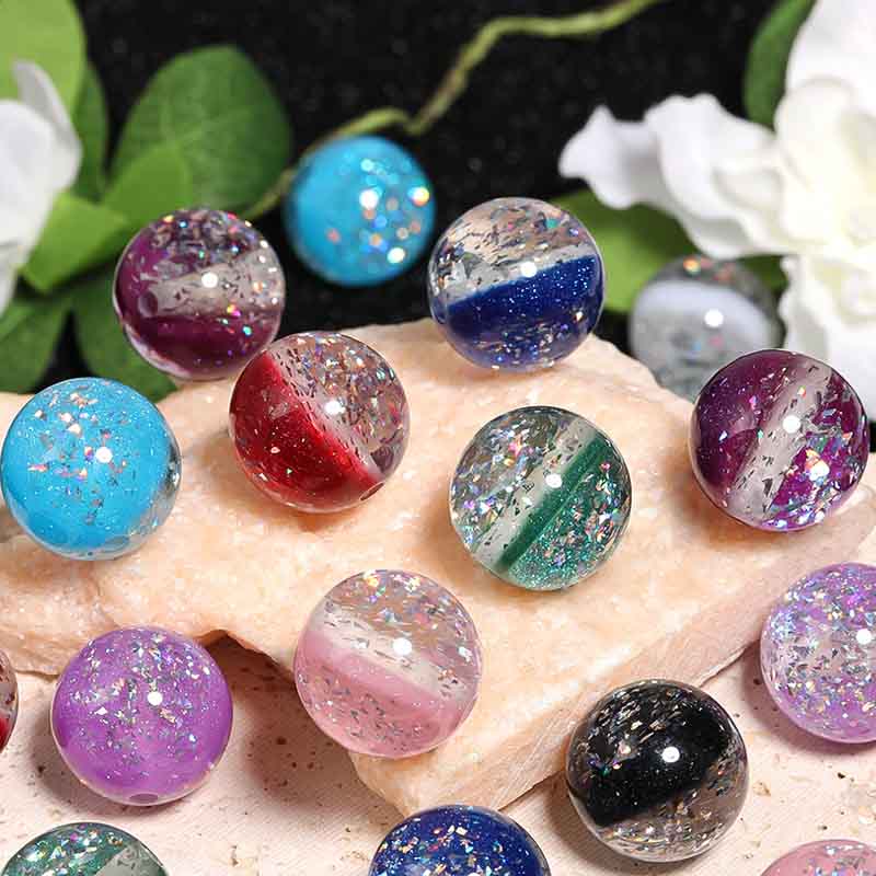 fiasrel 1bundle Acrylic Glitter Beads - Transparent Double-Layer Crystal Ball Spacer Beads for DIY Car Charms & Keychains