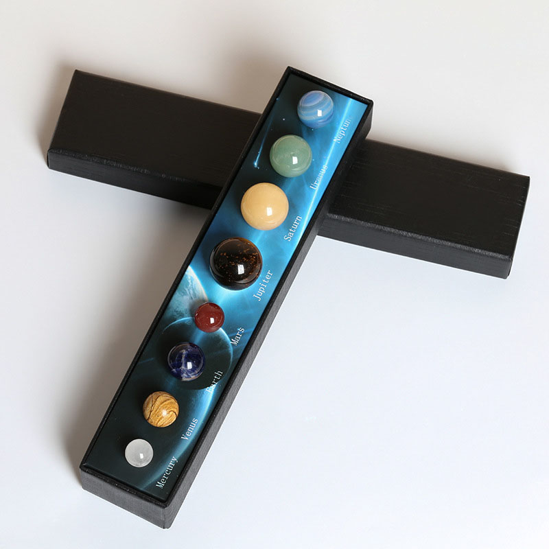 fiasrel 1bundle Eight Planets Gemstone Sphere Collection - Educational Mineral Specimen Beads in Gift Box