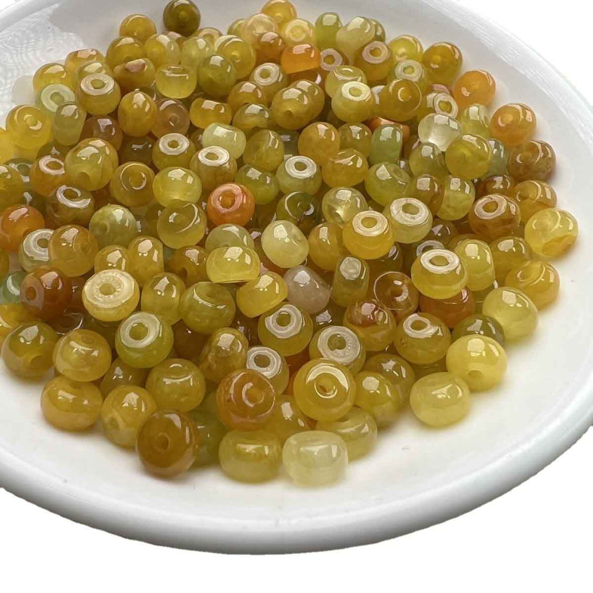 fiasrel 1bundle Natural Icy Yellow Jadeite Abacus Beads – Tri-Color Lucky Beads for DIY Jewelry 