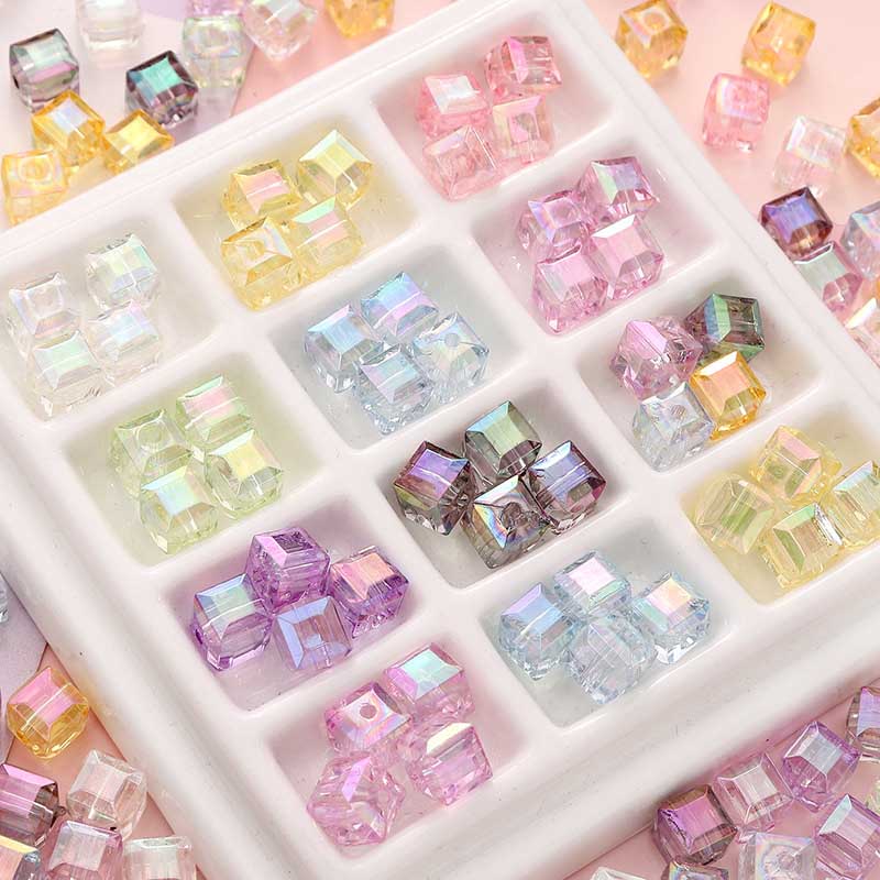 fiasrel 1bundle 8mm Acrylic Glass-Imitating 3D Iridescent Cube Beads - DIY Handcraft Stringing Materials for Bracelet & Necklace 