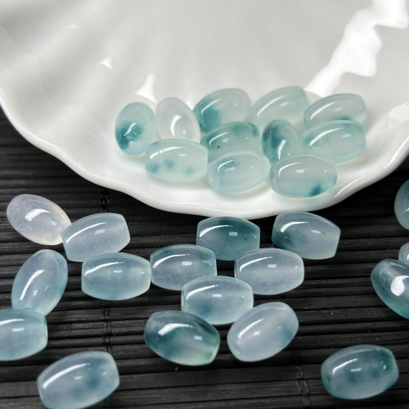 fiasrel 1bundle Floating Flower Jade Rice Beads Ice Blue Gemstone Spacer Beads for DIY Jewelry Making