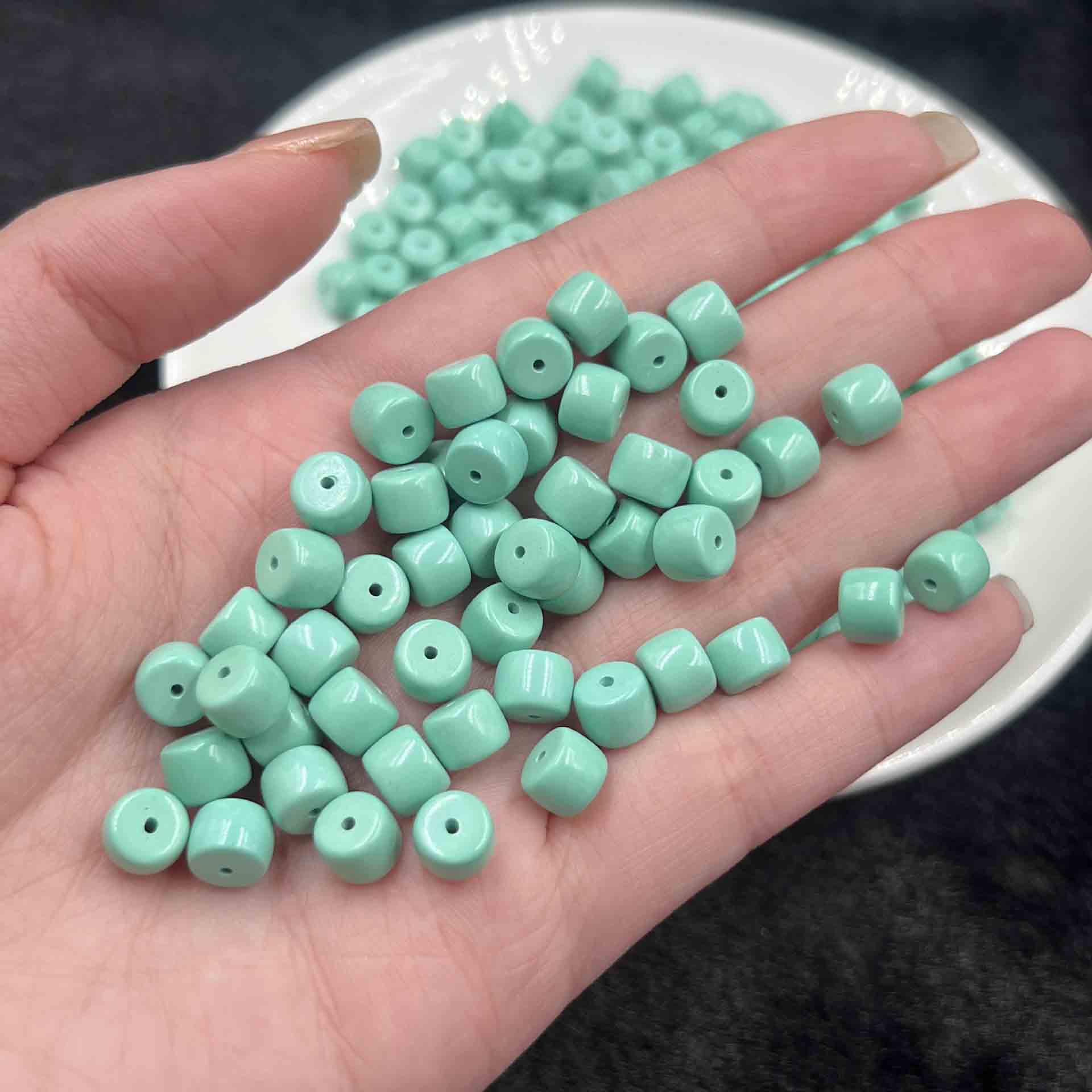 fiasrel 1bundle 7mm MagnesiteTurquoise Straight Cut Beads High Gloss Spacer Beads for DIY Bracelet Making