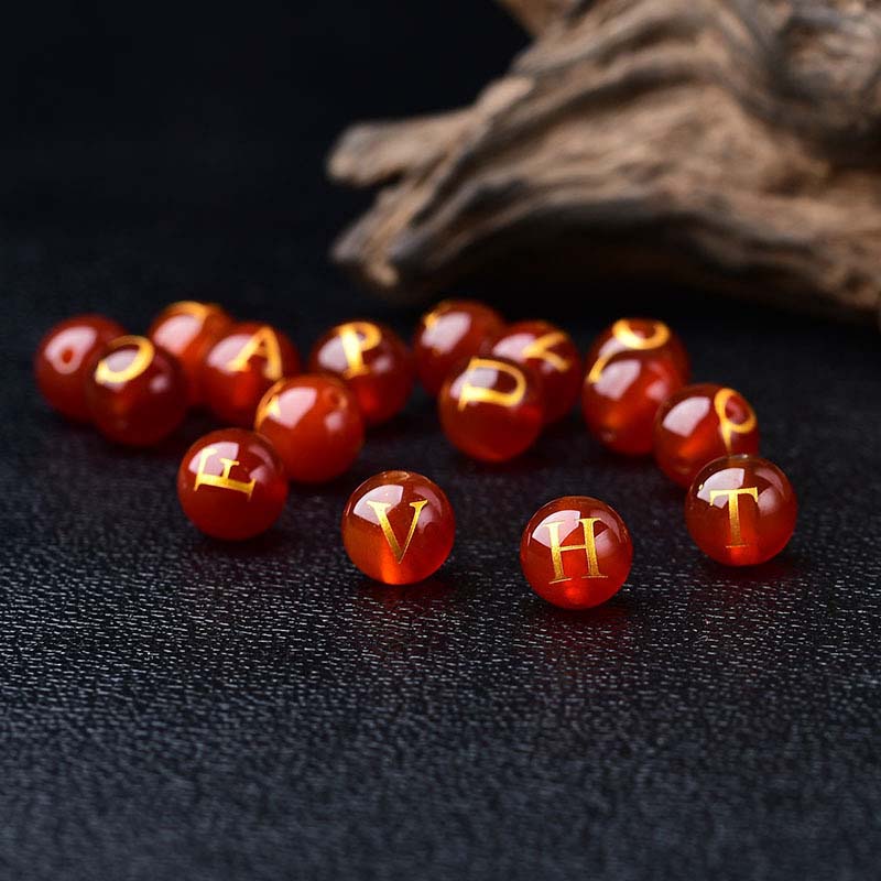 fiasrel Red Agate Gold-Foiled Letter Beads - Loose DIY Bracelet Charms for Souvenir Jewelry