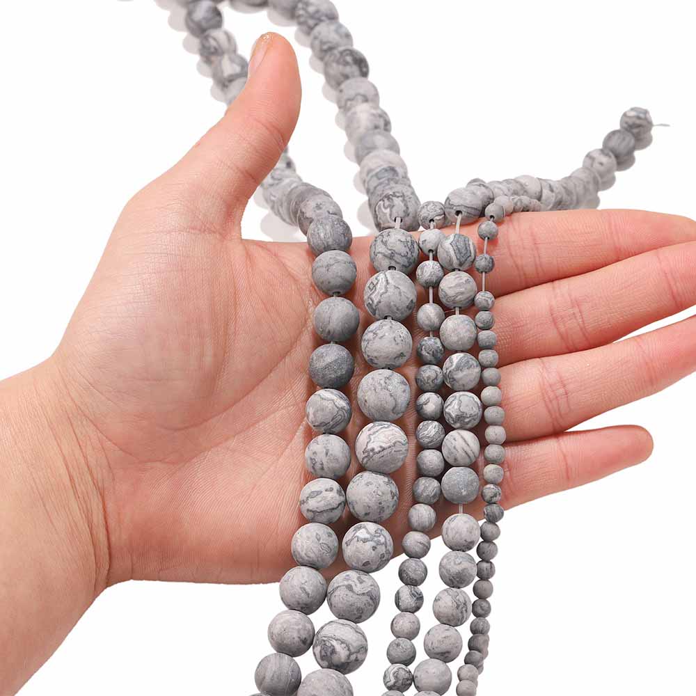 fiasrel 1bundle 4-12mm Frosted Map Stone Beads DIY Jewelry Accessories, Semi-finished Loose Beads for Crafting