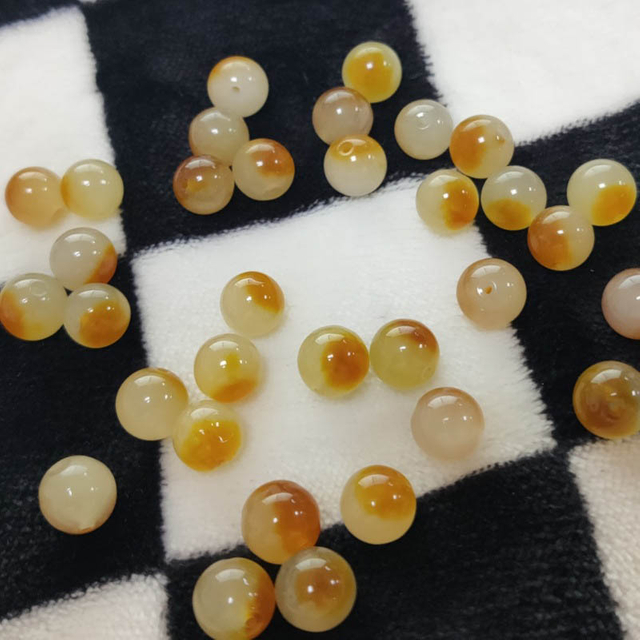 fiasrel 1bundle Natural Floating-Flower Jade Beads Polished Huanglong Jade Round Beads