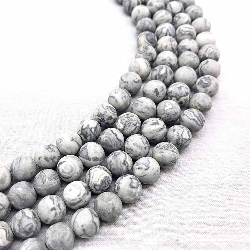 fiasrel 1bundle4-12mm Raw Matte Striped Map Stone Loose Beads DIY Handmade Round Beaded Bracelet Accessories & Earrings