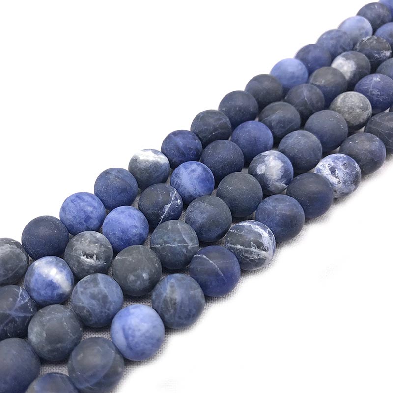 fiasrel 1bundle 4-12mm Raw Matte Vintage Blue Veined Linen Stone Loose Beads Handmade DIY Necklace, Earrings & Beaded Bracelet Women's Round Gemstone