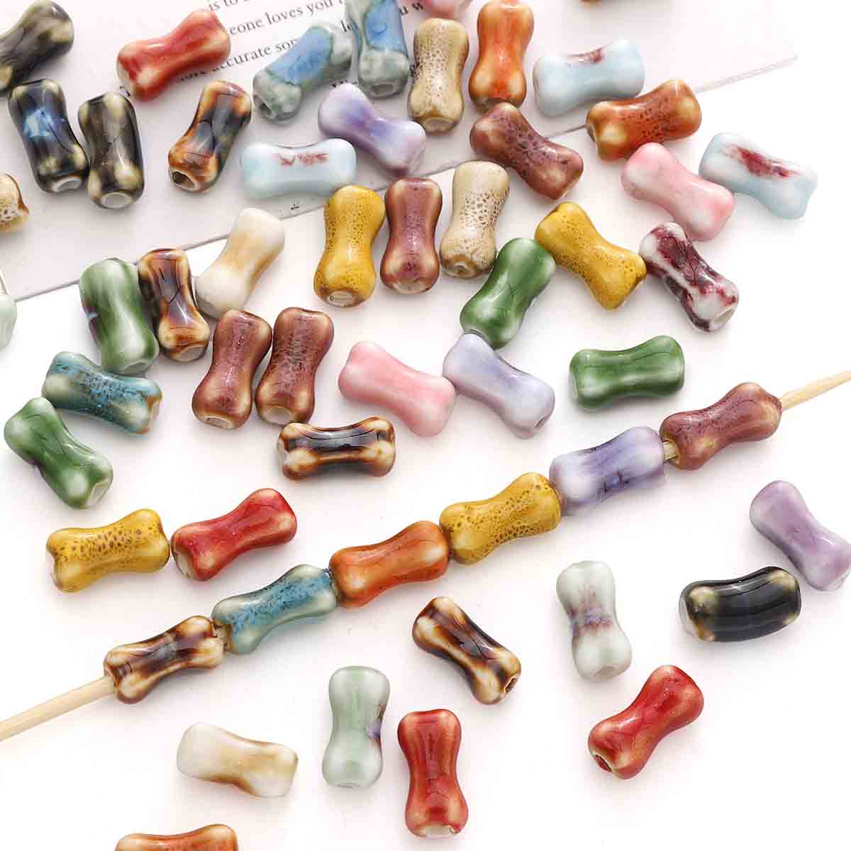 fiasrel 1bundle 6×12mm Hand-Painted Ceramic Bone Beads - DIY Jewelry Making Supplies for Bracelets & Necklaces