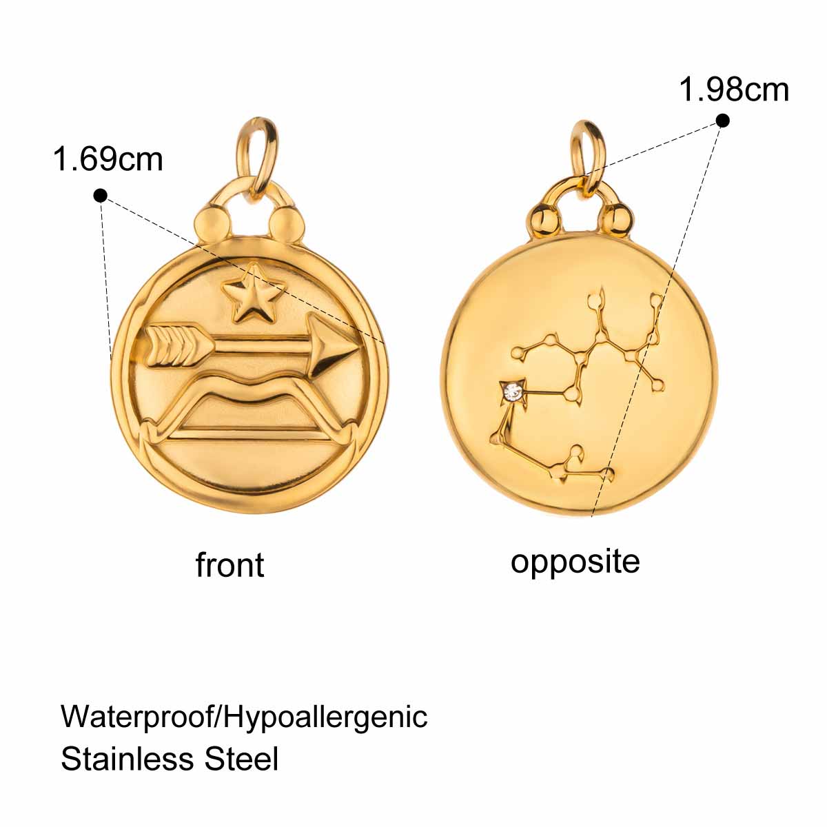 fiasrel 1bundle Stainless Steel Zodiac Charms – 18K Gold Plated Color-Preserving DIY Pendant/Titanium Steel Necklace