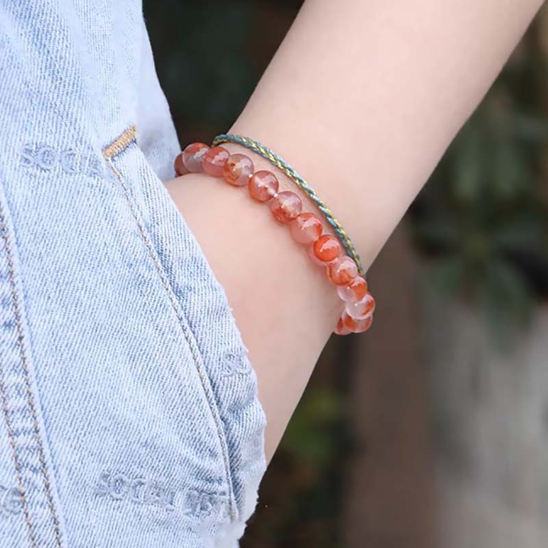 fiasrel 1bundle Ice-Floating-Flower Nanhong Agate Loose Beads & Spacers – DIY Round Beaded Bracelet