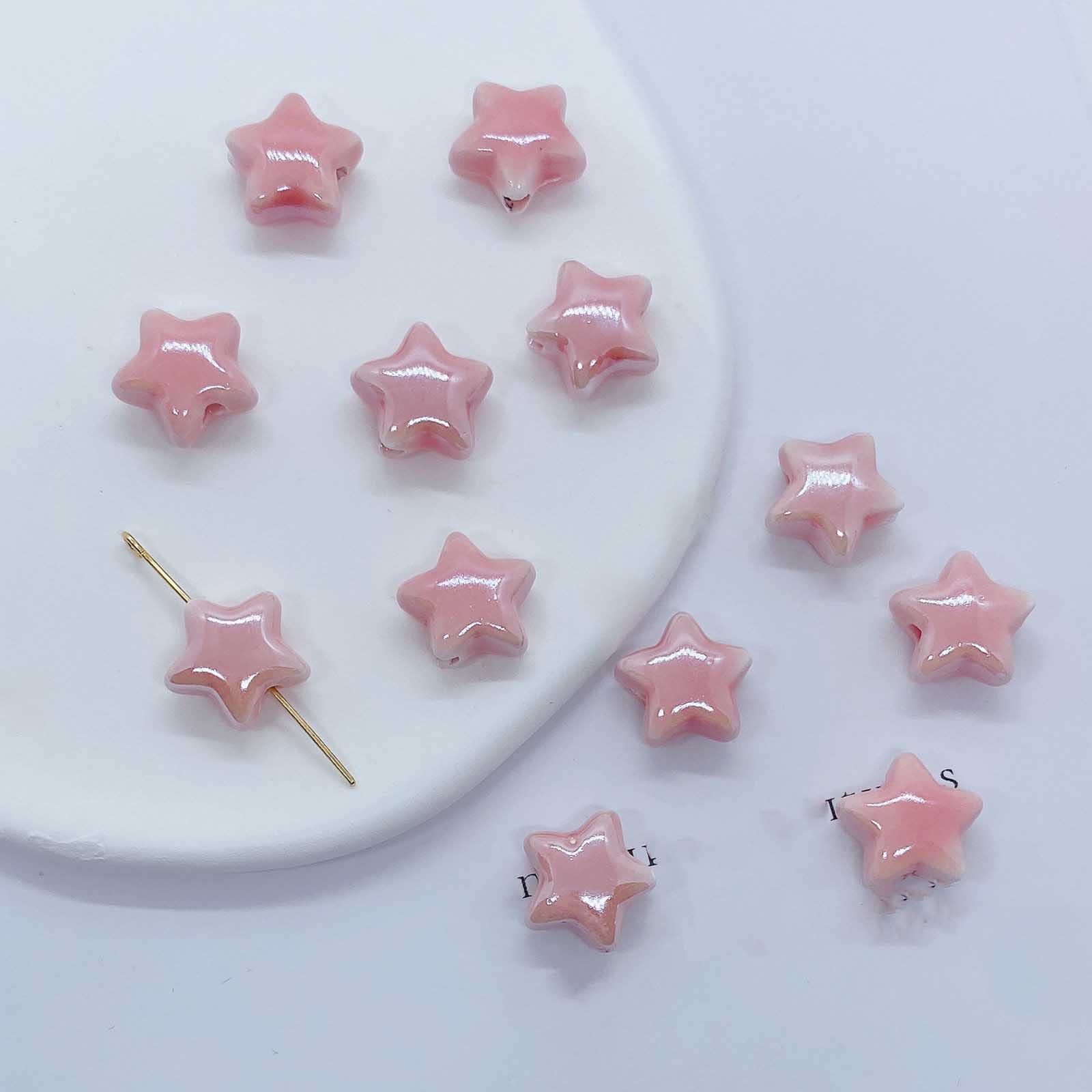 fiasrel 1bundle Pink-toned Ceramic Bead Set for DIY Bracelets Cat Paw, Bone, Star & Heart Charms - Handmade Beading Supplies