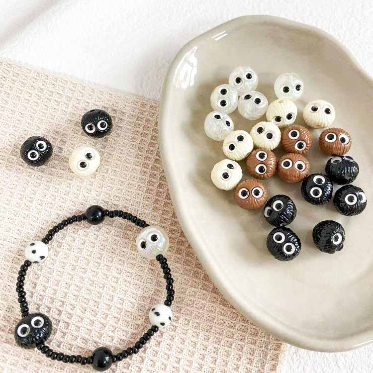 fiasrel 1bundle Coal Ball Sprite Whimsical & Cute Resin Loose Beads for DIY Handmade Bracelet/Necklace Crafting Funny Charms Jewelry Supplies