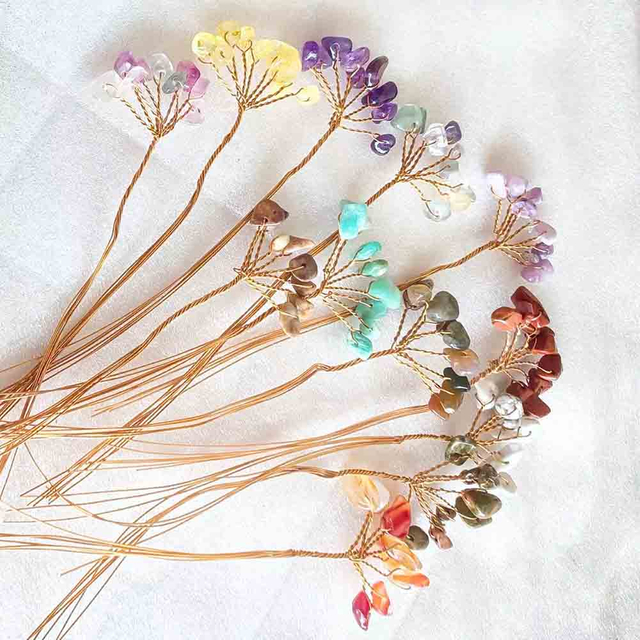 fiasrel 1bundle Natural Crystal Chips Money Tree Tree of Life DIY Kit - Handmade Copper Wire Wrapped Crystal Bouquet Decor