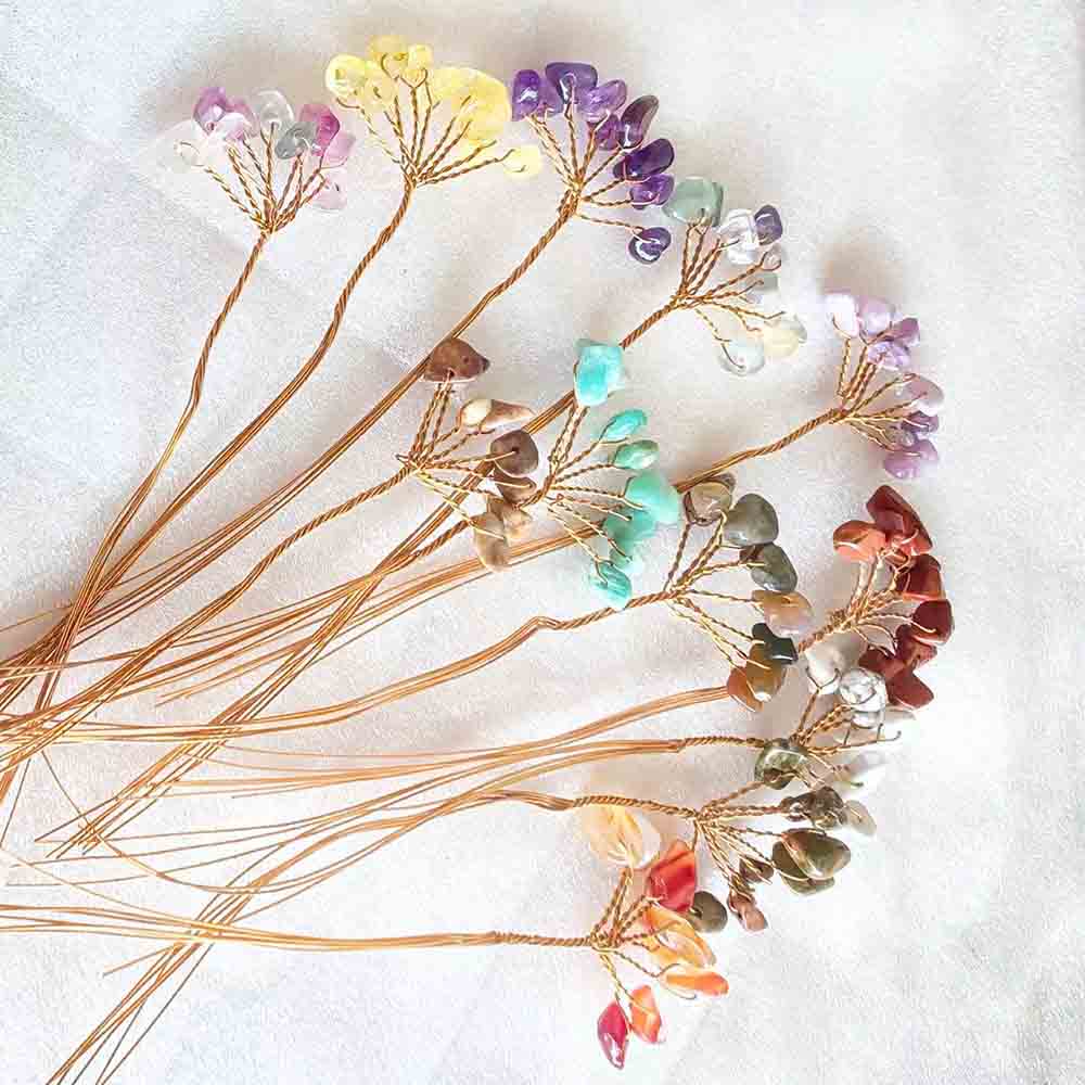 fiasrel 1bundle Natural Crystal Chips Money Tree Tree of Life DIY Kit - Handmade Copper Wire Wrapped Crystal Bouquet Decor