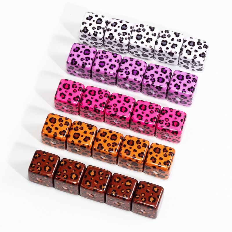fiasrel 1bundle Leopard Print Square Acrylic Beads with Straight Holes for DIY Keychains & Phone Charms Accessories