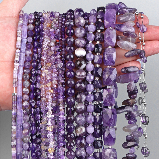 fiasrel 1bundle Natural Amethyst Beads – Faceted Abacus & Round Beads for DIY Bracelet Necklaces