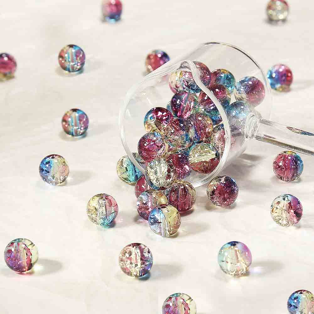fiasrel 1bundle 10mm Icy Crackle Glass Beads with Bloom Patterns - DIY Bracelet Making Supplies 