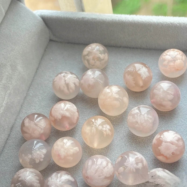 fiasrel 1bundle Cherry Blossom Agate Beads – Peach Icy Loose Stones for DIY Jewelry Making