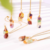 fiasrel Rainbow Stone Net Necklace Genuine Natural Crystal Chip Pendant with Handcrafted Copper Wire Wrapped Collarbone Chain