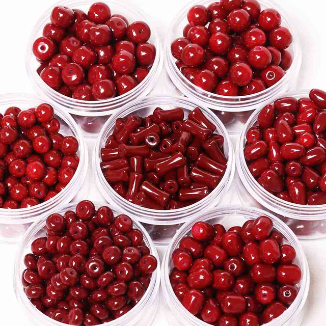 fiasrel 1bundle Chinese-style Red Bead Assortment – Vintage Bamboo Joint Beads, Round Spacer Beads for DIY Crafting