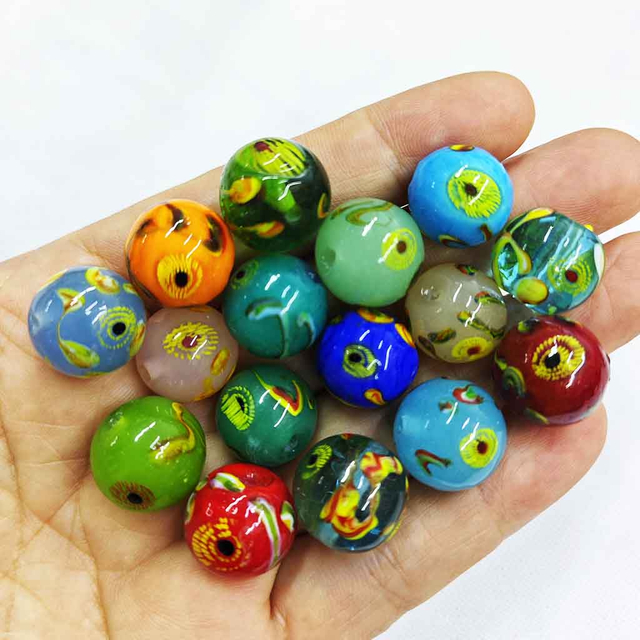 fiasrel 1bundle 14mm Phoenix Eye Pattern Vintage Glass Round Beads – DIY Fashion Jewelry Supplies for Bracelets Necklaces & Earrings