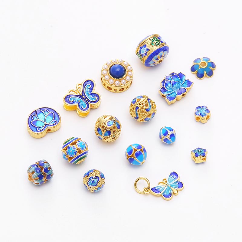 fiasrel 1bundle18K Gold-Plated Cloisonné Beads – Handmade DIY Floral & Butterfly Spacer Beads for Jewelry Making Tarnish-Resistant Copper Core