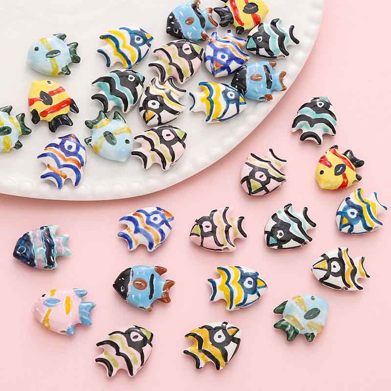 fiasrel 1bundle Hand-Painted Ceramic Tropical Fish Beads – Loose Beads for DIY Bracelet & Necklace Making