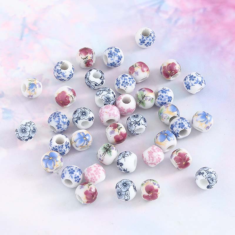 Fiasrel 6mm 10pcs Blue and white ceramic beads