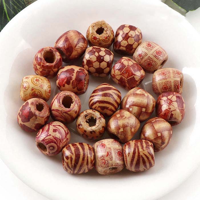 Fiasrel Mixed-style patterned wood beads