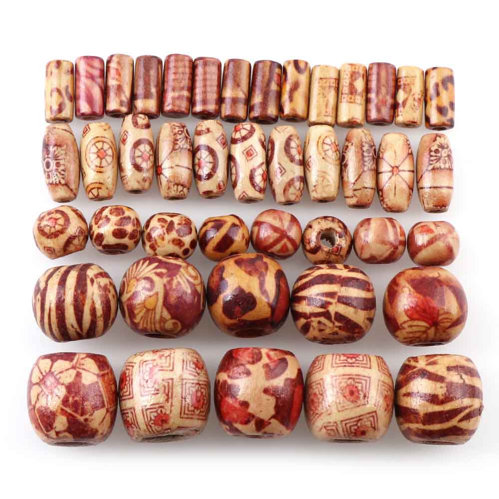 Fiasrel Mixed-style patterned wood beads