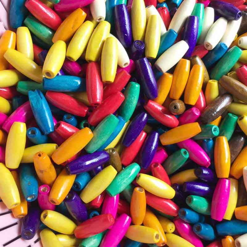 Fiasrel 23*8mm 15*7mm 50pcs Colored Oval Maple Long Row Wood Beads