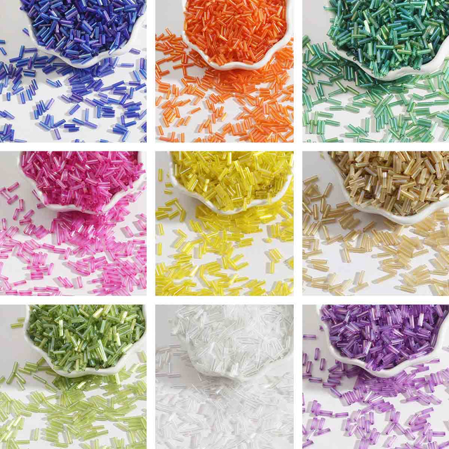 Fiasrel 2x7mm Iridescent Glass Tube Beads for DIY Craft