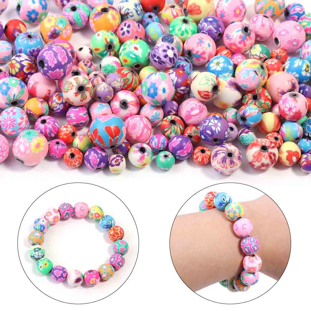 Fiasrel 6/8/10/12mm Colored printed soft clay beads