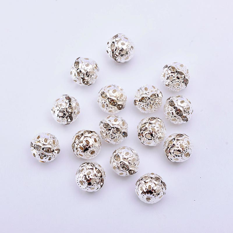 Fiasrel 20pcs Gold and silver colored diamond balls DIY Shamballa Beads